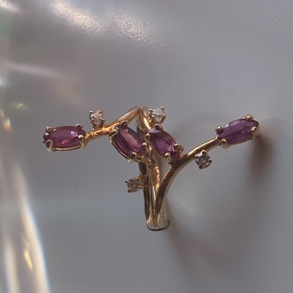 Vintage 14K Yellow Gold Pink Sapphire Diamond Ring Size 6.25